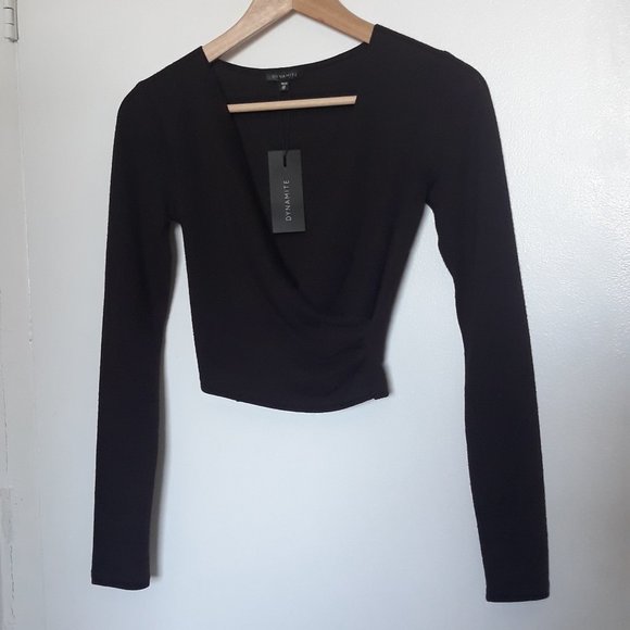 Dynamite Burgundy Long-Sleeved Faux Wrap Crop Top, NWT, Sz. XS - Picture 2 of 10